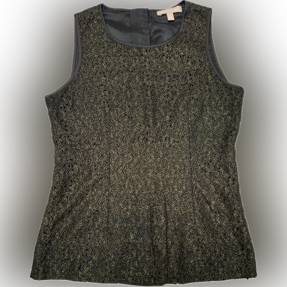 Banana Republic Zip Back Floral Lace Gold Filigree Sleeveless Tank Lined Size 4